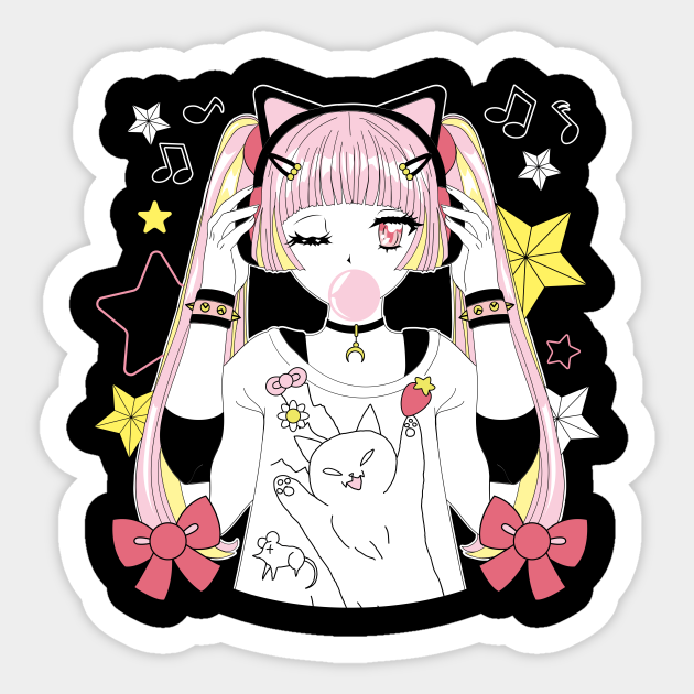 Girl anime style listening to music - Rock - Sticker | TeePublic